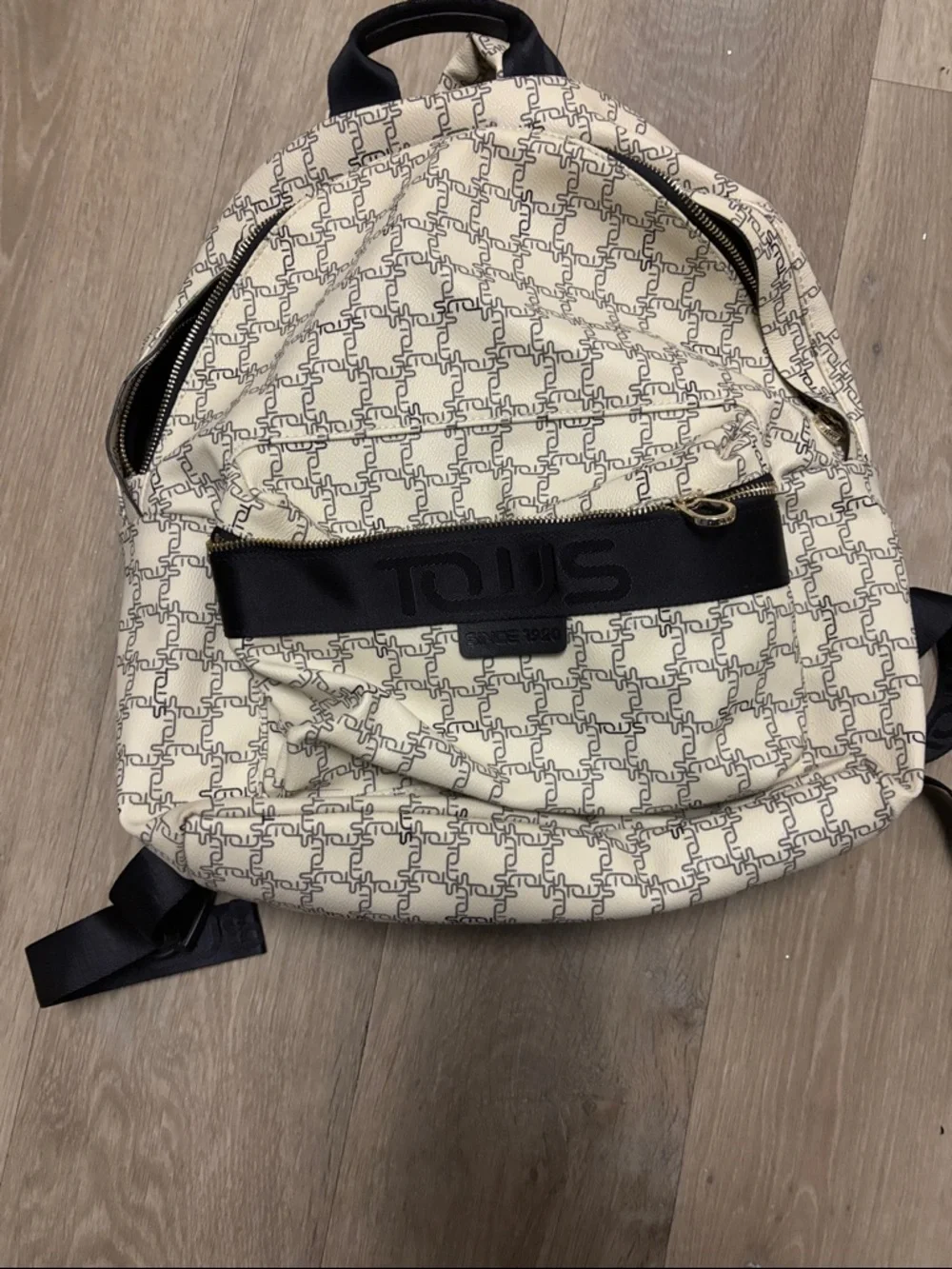 Cream‎ Monogram Backpack with Black Accents